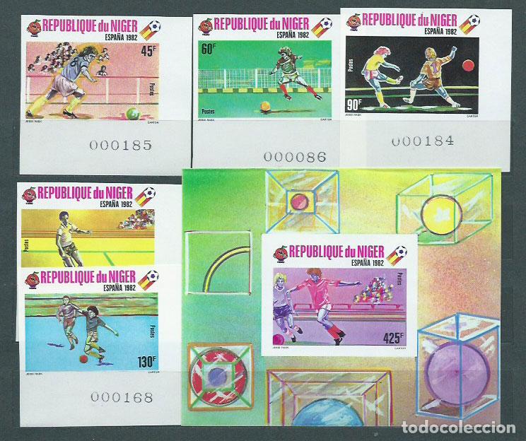 Briefmarken: Niger - Correo 1980 Yvert 520/4+Hb 32 Sin dentar ** Mnh Deportes f&uacute;tbol