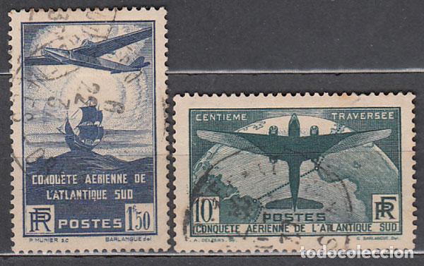 Selos: Francia - Correo 1936 Yvert 320/1 usado Traves&iacute;a Atl&aacute;ntico Sur