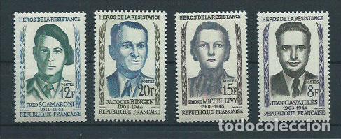 Sellos: Francia - Correo 1958 Yvert 1157/60 ** Mnh H&eacute;roes de la resistencia