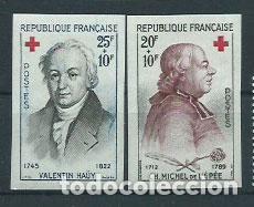 Sellos: Francia - Correo 1959 Yvert 1226/7 sin dentar ** Mnh Cruz roja