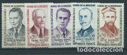 Sellos: Francia - Correo 1960 Yvert 1248/52 ** Mnh H&eacute;roes de la resistencia