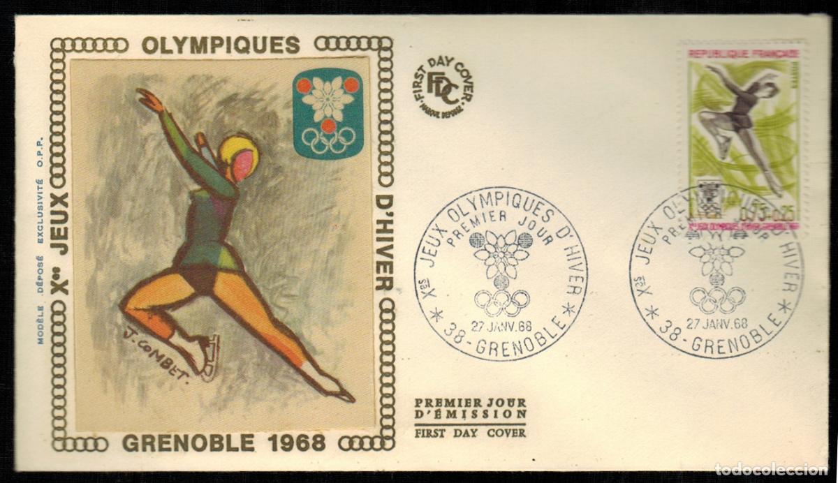 Stamps: Francia Sobres Primer Dia FDC Yvert 1546 seda - Juegos Olimpicos Grenoble 1968