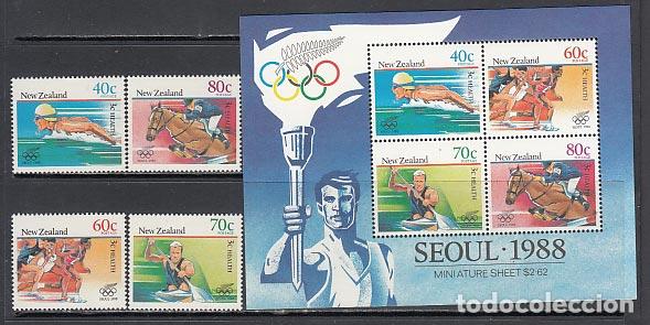 Selos: Nueva Zelanda - Correo 1988 Yvert 996/9+H,63 ** Mnh Deportes. Olimpiadas de Seou