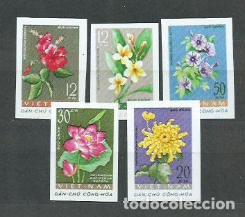 Francobolli: Vietnam del Norte - Correo Yvert 267/71 sin dentar ** Mnh Flores