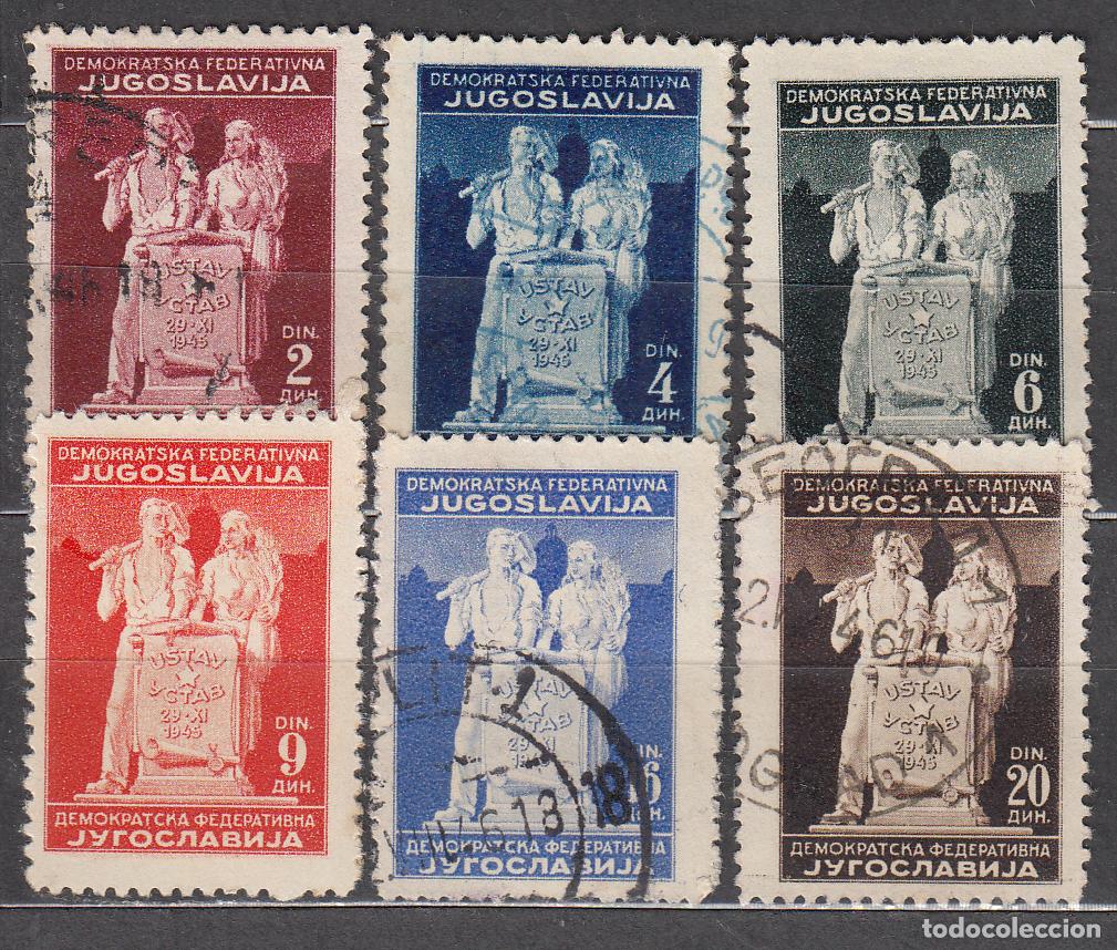 Sellos: Yugoslavia Correo 1945 Yvert 434/39A usado Nueva Constituci&oacute;n de Noviembre