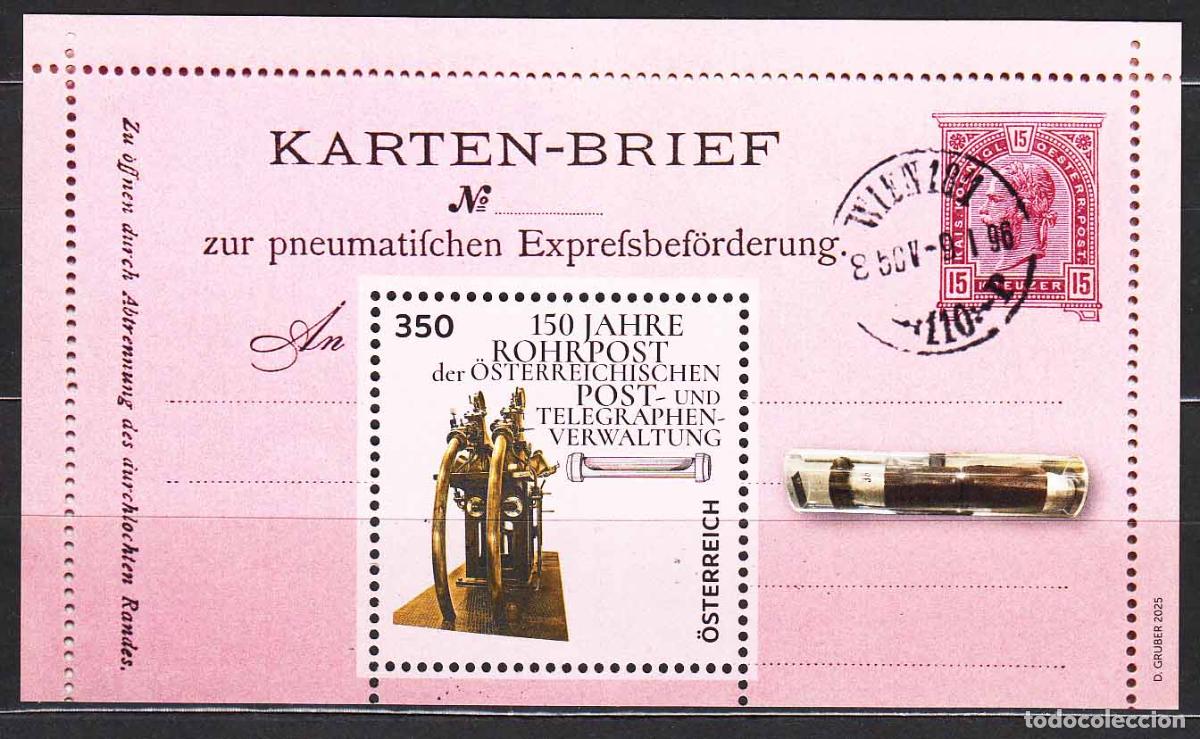 Francobolli: Austria Correo 2025 Yvert 3736 ** Mnh Sistema de tubo neumatico 150 A&ntilde;os Hojita