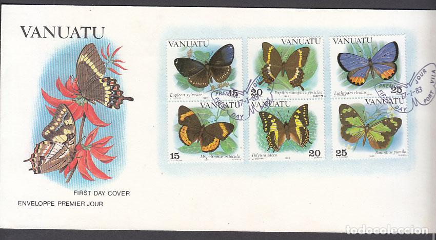 Francobolli: Vanuatu - Correo Yvert 666/71 Sobres 1&ordm; d&iacute;a Fauna mariposas
