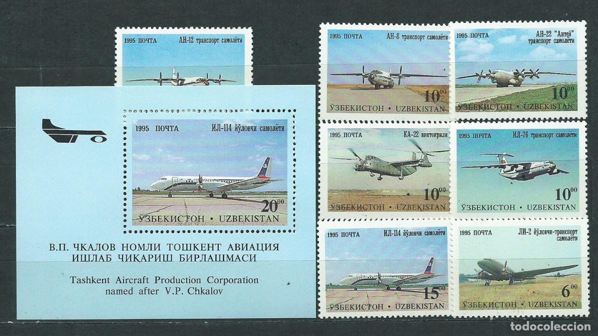 Francobolli: Uzbekistan - Correo Yvert 61Q/61W+Hoja6C ** Mnh Aviones