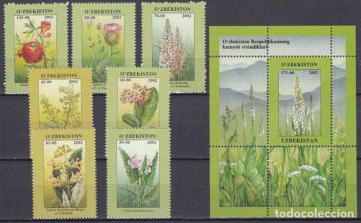Francobolli: Uzbekistan - Correo Yvert 357/63 + Hoja 27 ** Mnh Flora