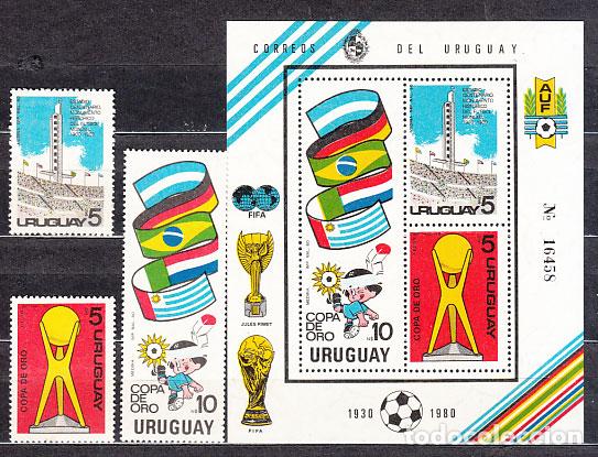 Francobolli: Uruguay - Correo 1980 Yvert 1066/8+H,37 ** Mnh Deportes. F&uacute;tbol