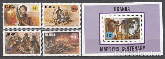 Selos: Uganda - Correo Yvert 429/32+H 62 ** Mnh M&aacute;rtires cristianos