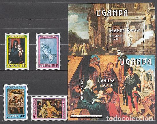 Selos: Uganda - Correo Yvert 437/40+H 64/5 ** Mnh Navidad pinturas