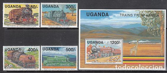 Selos: Uganda - Correo Yvert 790/3+H 140 ** Mnh Trenes
