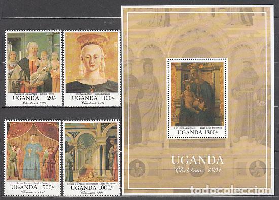 Selos: Uganda - Correo Yvert 849/52+H 147 ** Mnh Navidad. pinturas