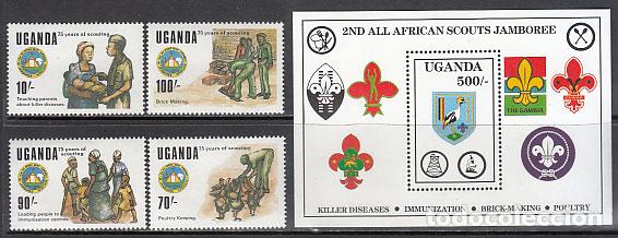 Selos: Uganda - Correo Yvert 567/70+H 93 ** Mnh Escoutismo
