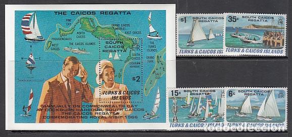 Sellos: Turk y Caicos - Correo Yvert 513/6+H,28 ** Mnh Barcos regatas