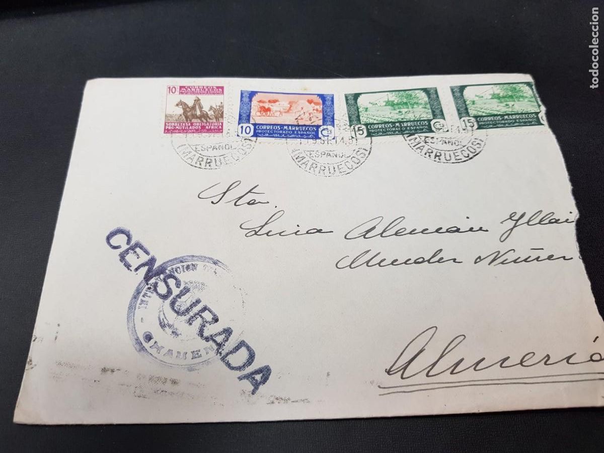 Sellos: CARTA CENSURADA-CON SELLOS DE MARRUECOS-ALMERIA-19 SETIEMBRE DE 1945
