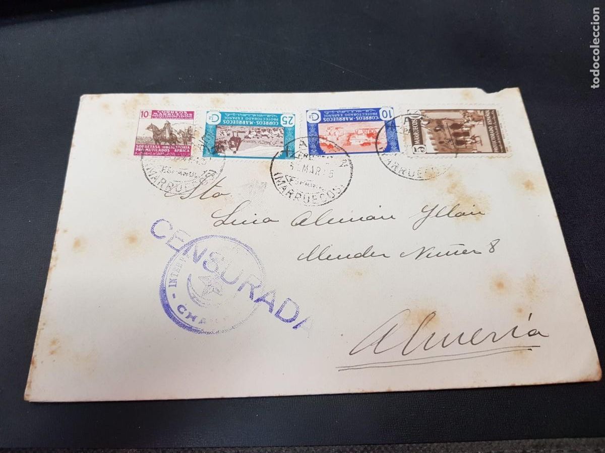 Sellos: CARTA CENSURADA-CON SELLOS DE MARRUECOS-ALMERIA-5 DE MARZO DE 1945