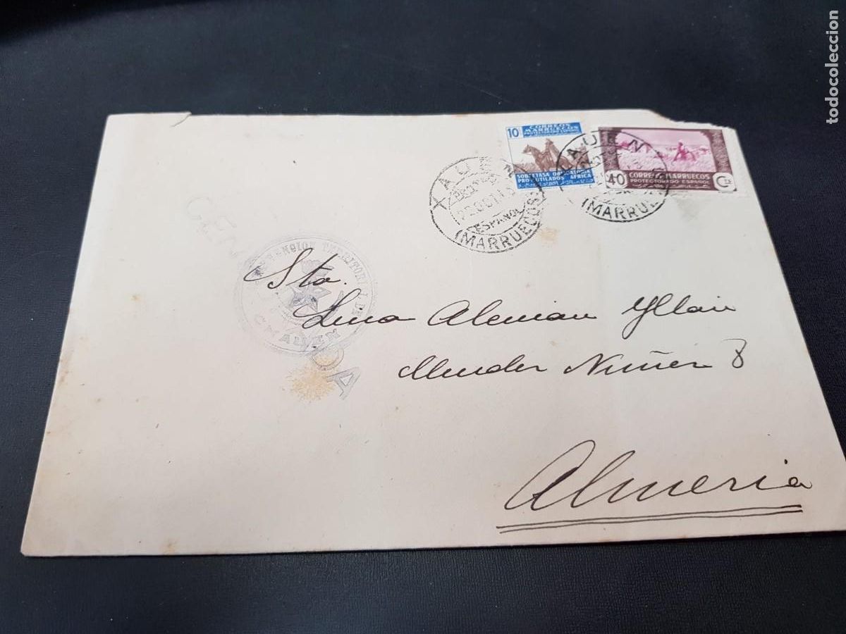 Sellos: CARTA CENSURADA-CON SELLOS DE MARRUECOS-ALMERIA-22 DE OCTUBRE DE 1945