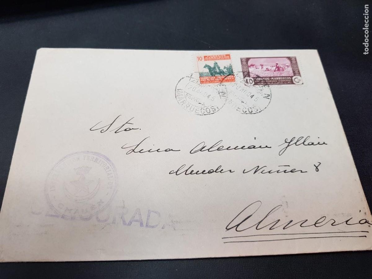 Sellos: CARTA CENSURADA-CON SELLOS DE MARRUECOS-ALMERIA-20 DE AGOSTO DE 1945