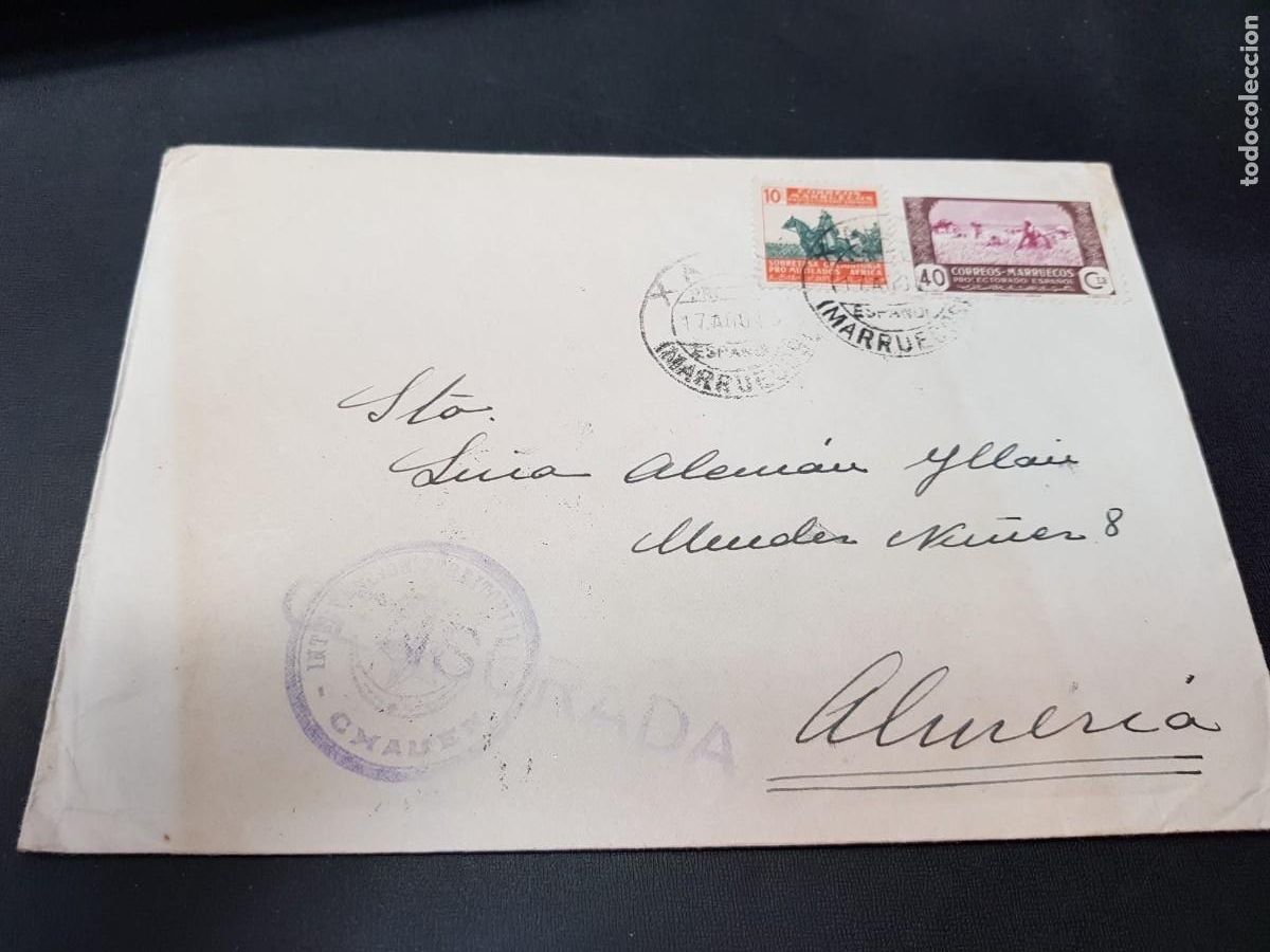 Sellos: CARTA CENSURADA-CON SELLOS DE MARRUECOS-ALMERIA-17 DE AGOSTO 1945