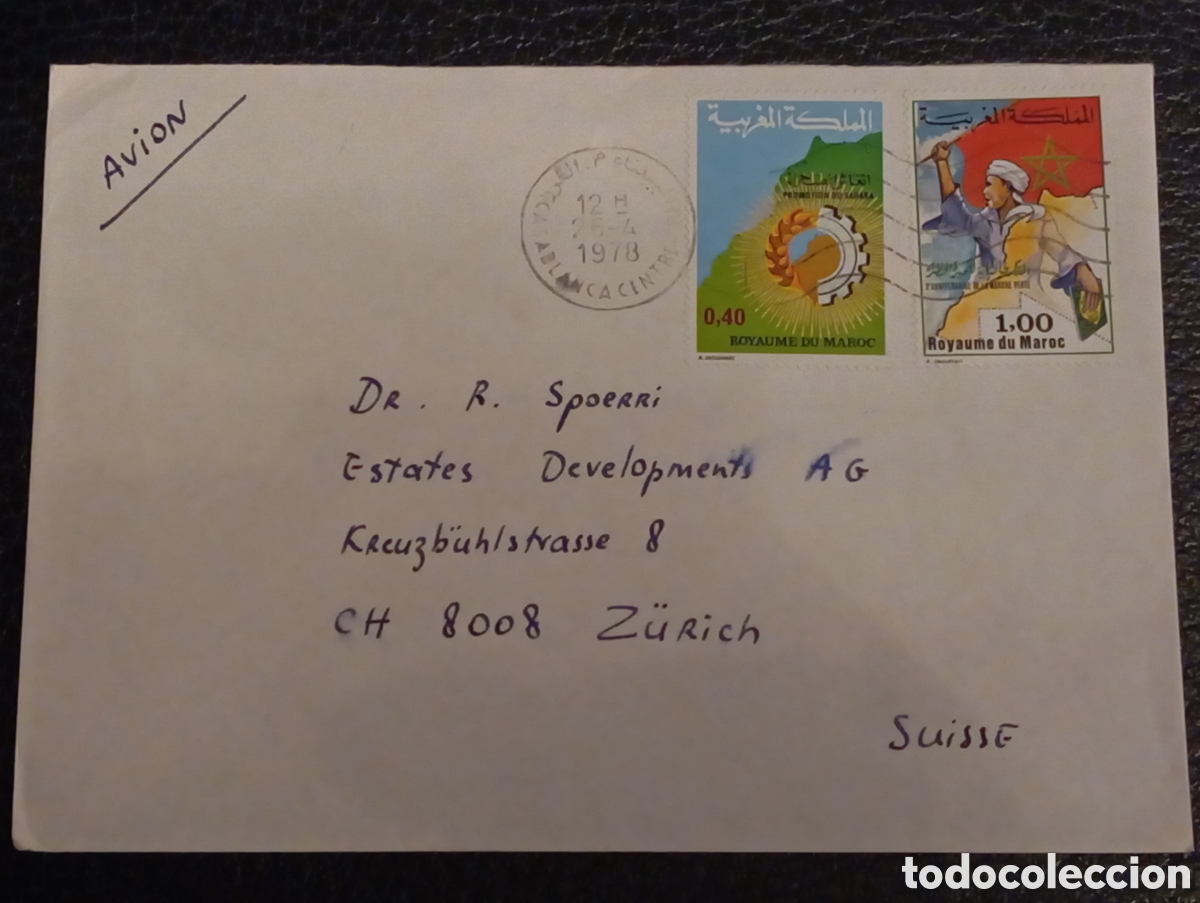 Sellos: Sobre Circulado Marruecos a Suiza 1978 - Matasellos Casablanca - Sellos Marcha Verde