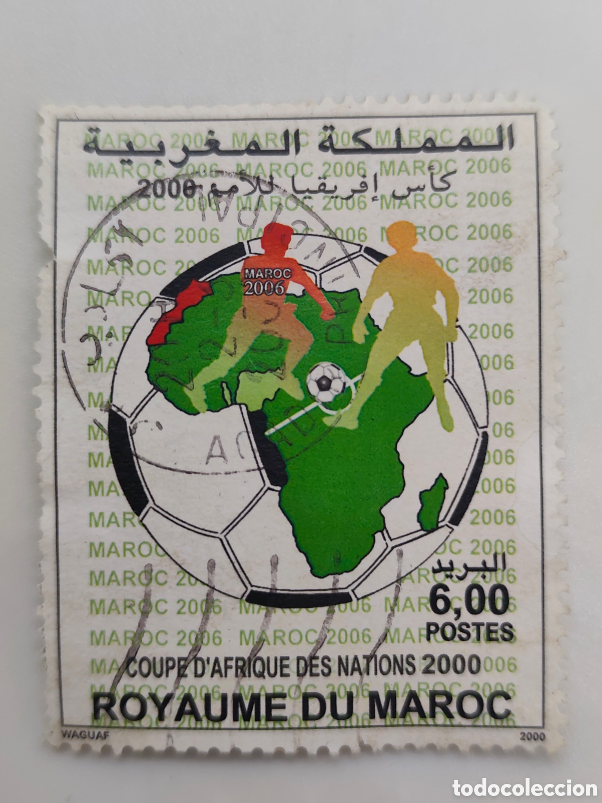 Sellos: sello de Marruecos conmemora el Campeonato de la Copa Africana de Naciones de f&uacute;tbol.
