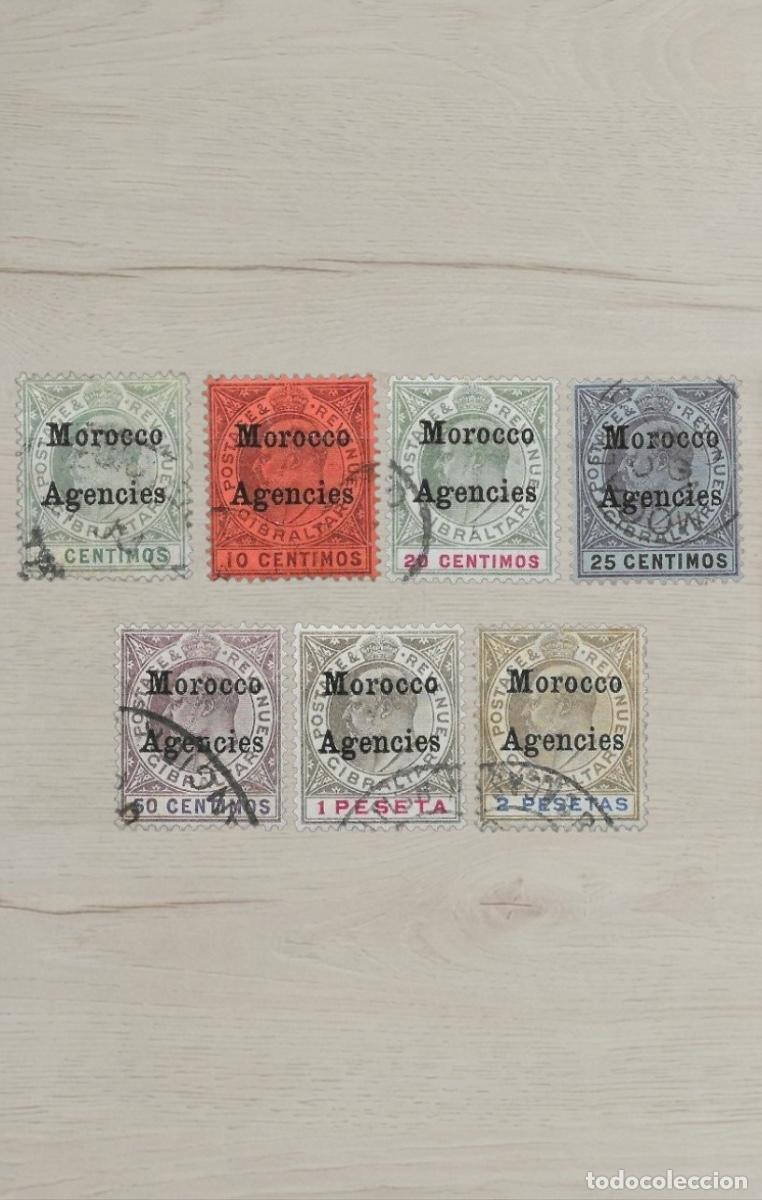 Sellos: MOROCCO AGENCIES 1907-1912 King Edward VII Set &ndash; 7 Premium Stamps / Rare 1 & 2 Pesetas Keys / Used