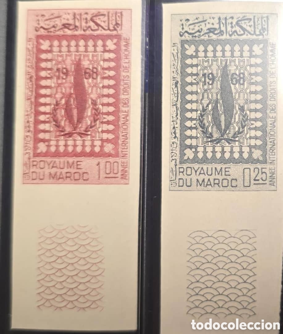Sellos: Cy) 1968 Morocco &ndash; Pair of commemorative stamps issued for the International Year for Human Rig