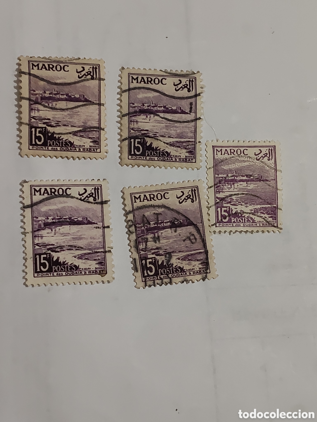 Sellos: 5 sellos de Marruecos Punta de los Udayas en Rabat 1951 usados
