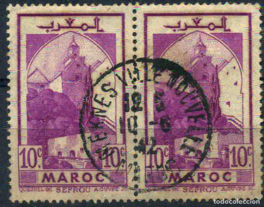 Sellos: Marruecos franc&eacute;s 1939 - pareja - matasellos de Meknes