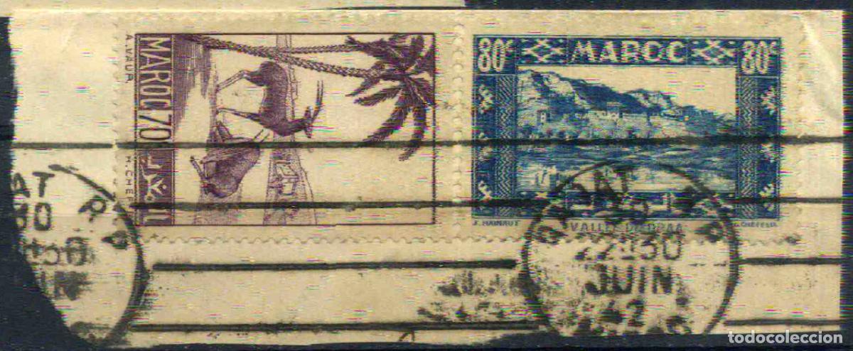 Sellos: Marruecos franc&eacute;s 1939-1940-1942 - Fragmento con matasellos de Rabat