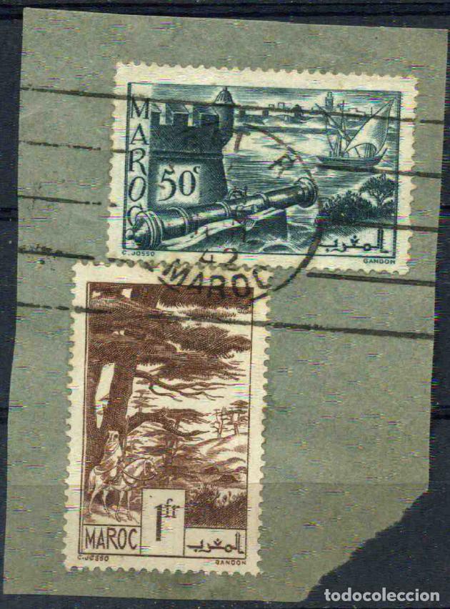 Sellos: Marruecos franc&eacute;s 1939-1940-1942 Fragmento con matasellos de Rabat (1942)