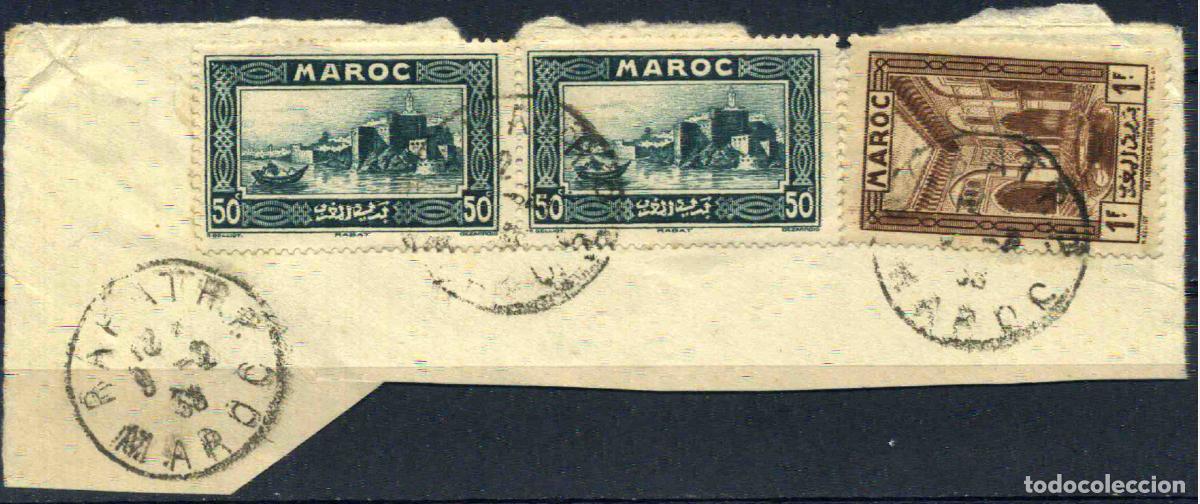Sellos: Marruecos franc&eacute;s 1933-1938 Fragmento con matasellos de Rabat (1938)