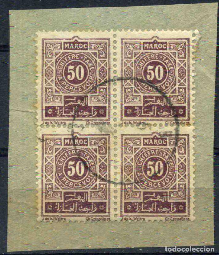 Sellos: Marruecos franc&eacute;s 1917 Fragmento con bloque de 4 matasellado