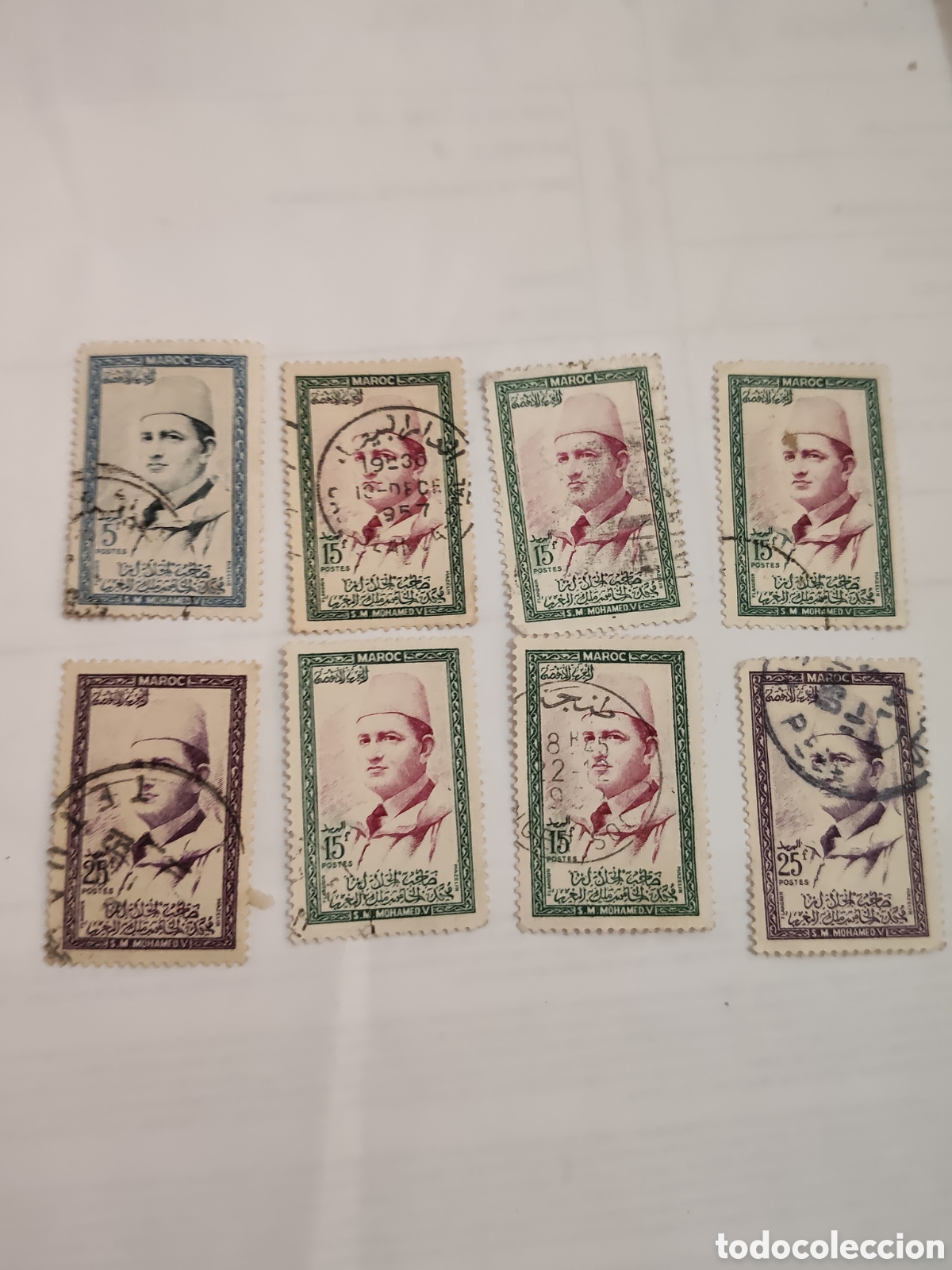 Sellos: 6 sellos de Marruecos Rey Mohamed V 1956-57