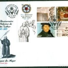 Timbres: NIGER 2017 SPD FDC IMPERF MARTIN LUTHER PROTESTANT REFORMER LUTERO REFORMADOR PROTESTANTE REFORME. Lote 354114493
