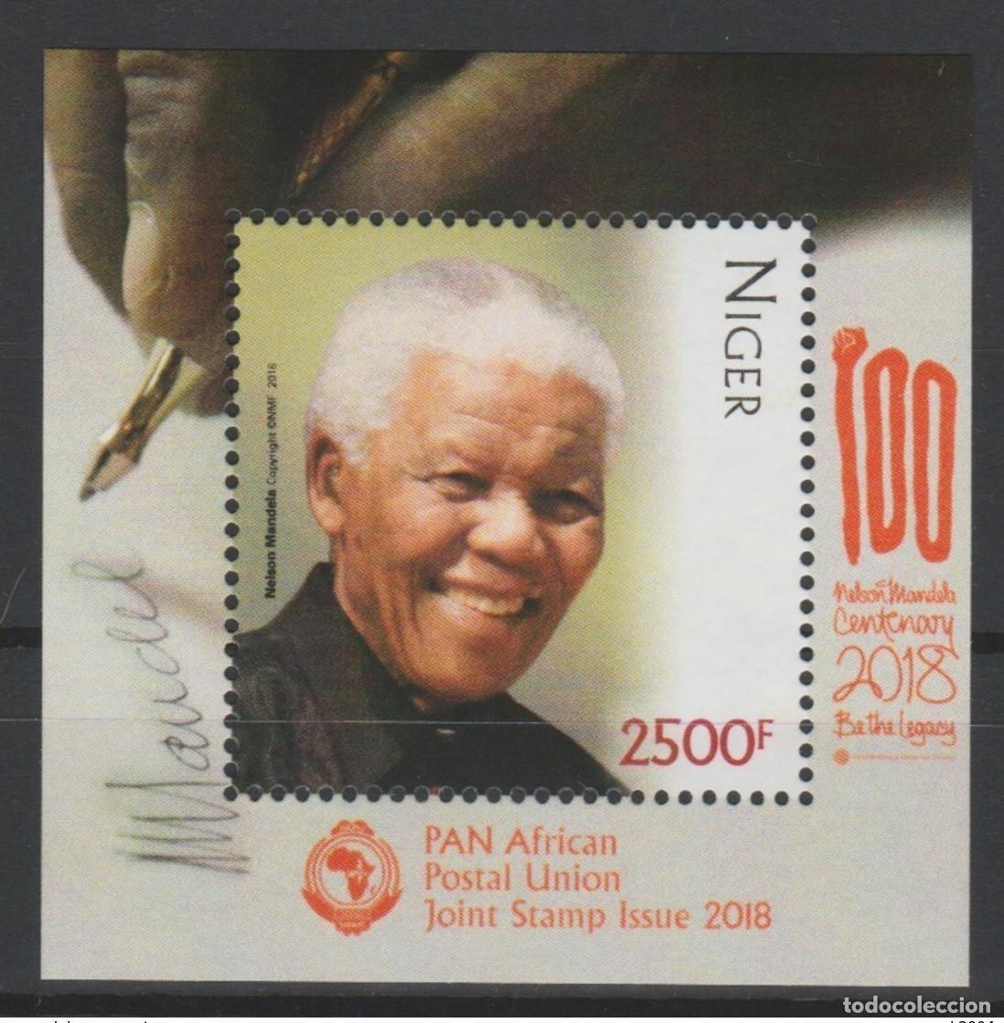 Sellos: N&iacute;ger mayo de 2018.? Edici&oacute;n conjunta S/S El correo panafricano Nelson Mandela cumple 100 a&ntilde;os