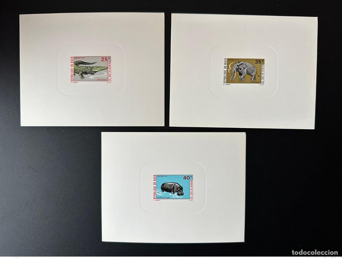 Sellos: N&iacute;ger 1973 Mi. 383 - 385 Parque de eventos lujo con cocodrilo elefante hipop&oacute;tamo