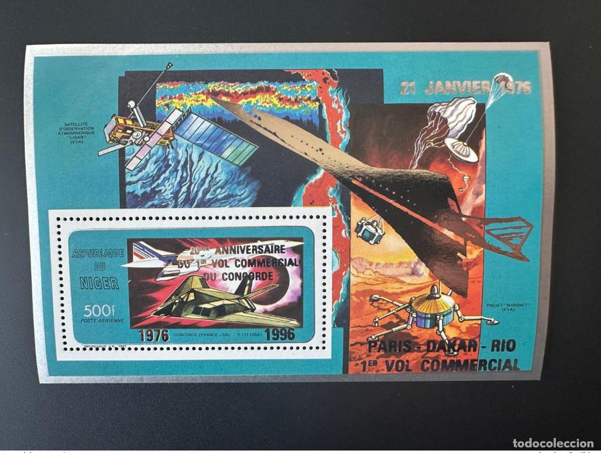 Sellos: N&iacute;ger 1996 Mi. Sobreimpresi&oacute;n en oro Bl. 84 b S/S 20 a&ntilde;os del primer vuelo avi&oacute;n Concorde