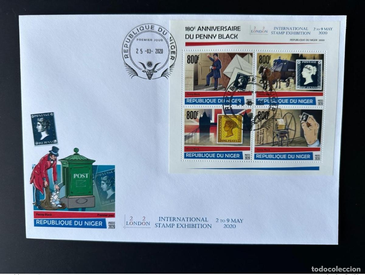 Sellos: N&iacute;ger 2020 Mi. 7201 - 7204 Bl. 1134 FDC NO EMITIDO COVID Penny Black London Horse