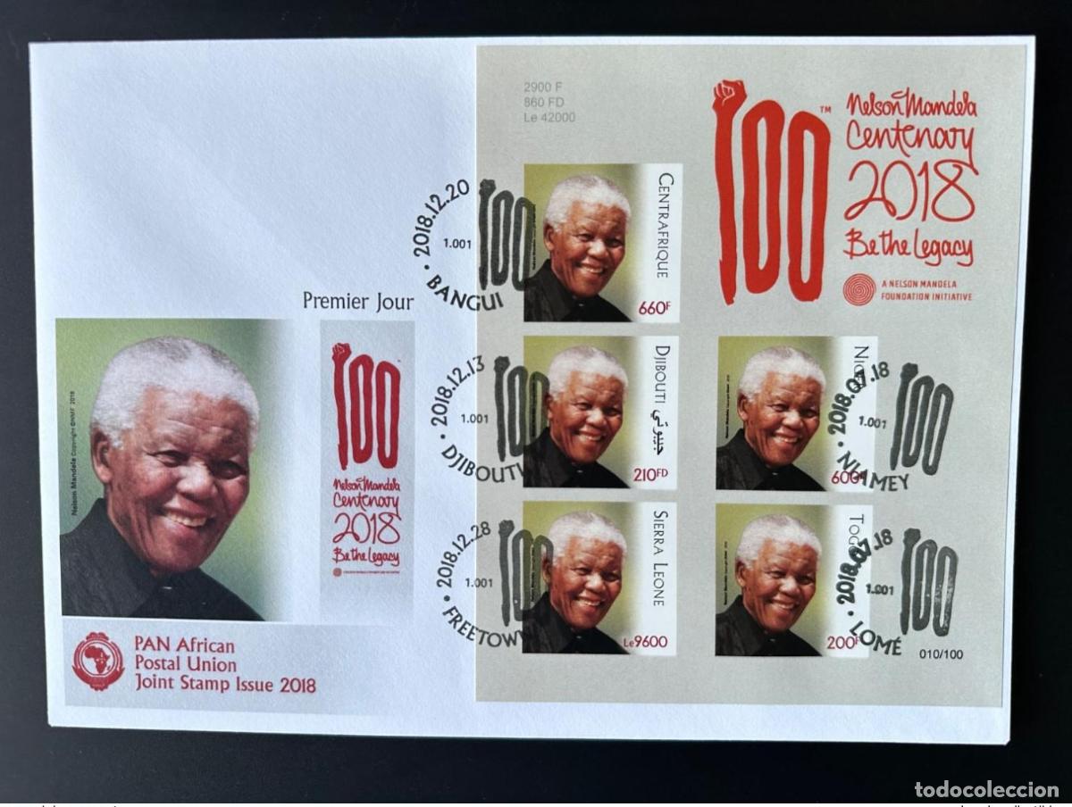 Sellos: Edici&oacute;n conjunta siamesa FDC IMPERF ND 2018 PAN Nelson Mandela Yibuti Togo N&iacute;ger