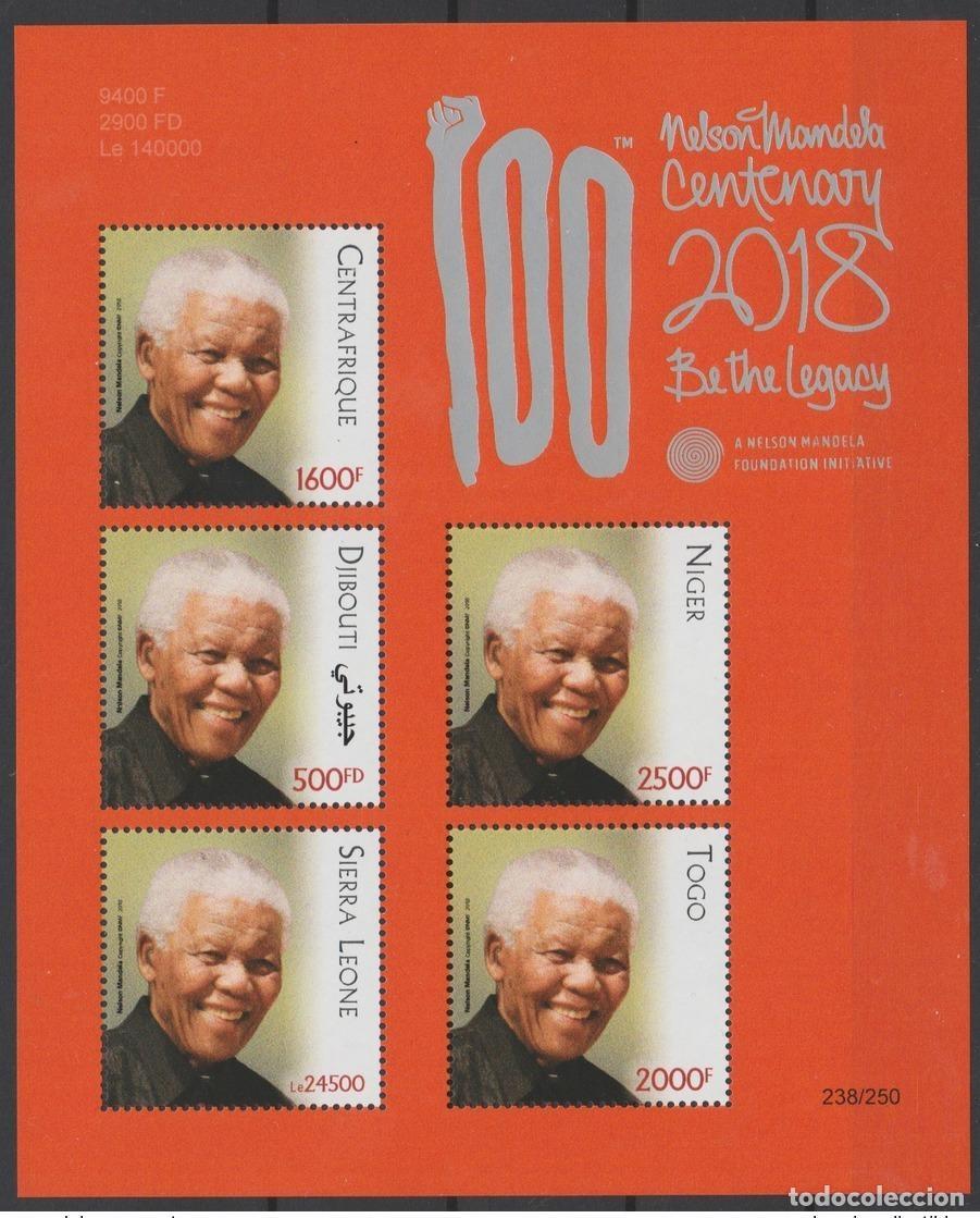 Sellos: Edici&oacute;n conjunta siamesa 2018 PAN Nelson Mandela Madiba 100 a&ntilde;os Yibuti Togo N&iacute;ger