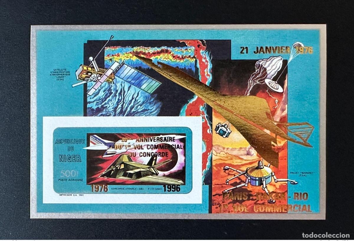 Sellos: N&iacute;ger 1996 Mi. Bl. 84 b S/S ND avi&oacute;n Concorde aniversario primer vuelo sobrecargado de oro