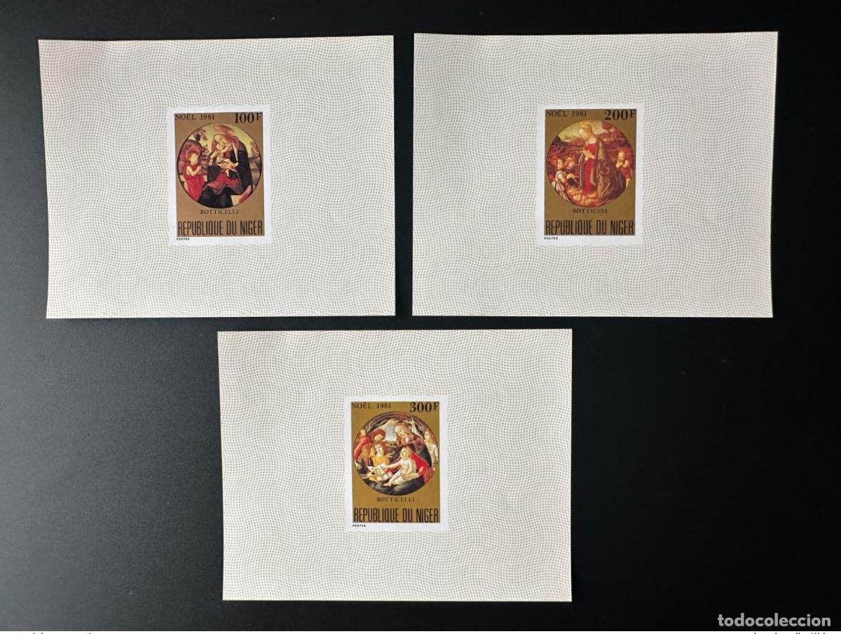 Sellos: N&iacute;ger 1983 Mi. 779 - 781 bloques pintura art&iacute;stica navide&ntilde;a de lujo ND Botticelli