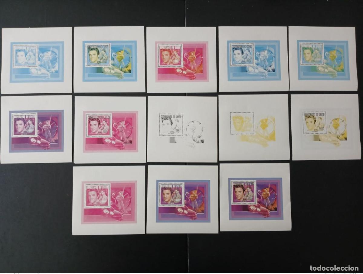 Sellos: N&iacute;ger 1996 Mi. 1197 (Bl). pruebas de color Elvis Presley Cadillac flamingo