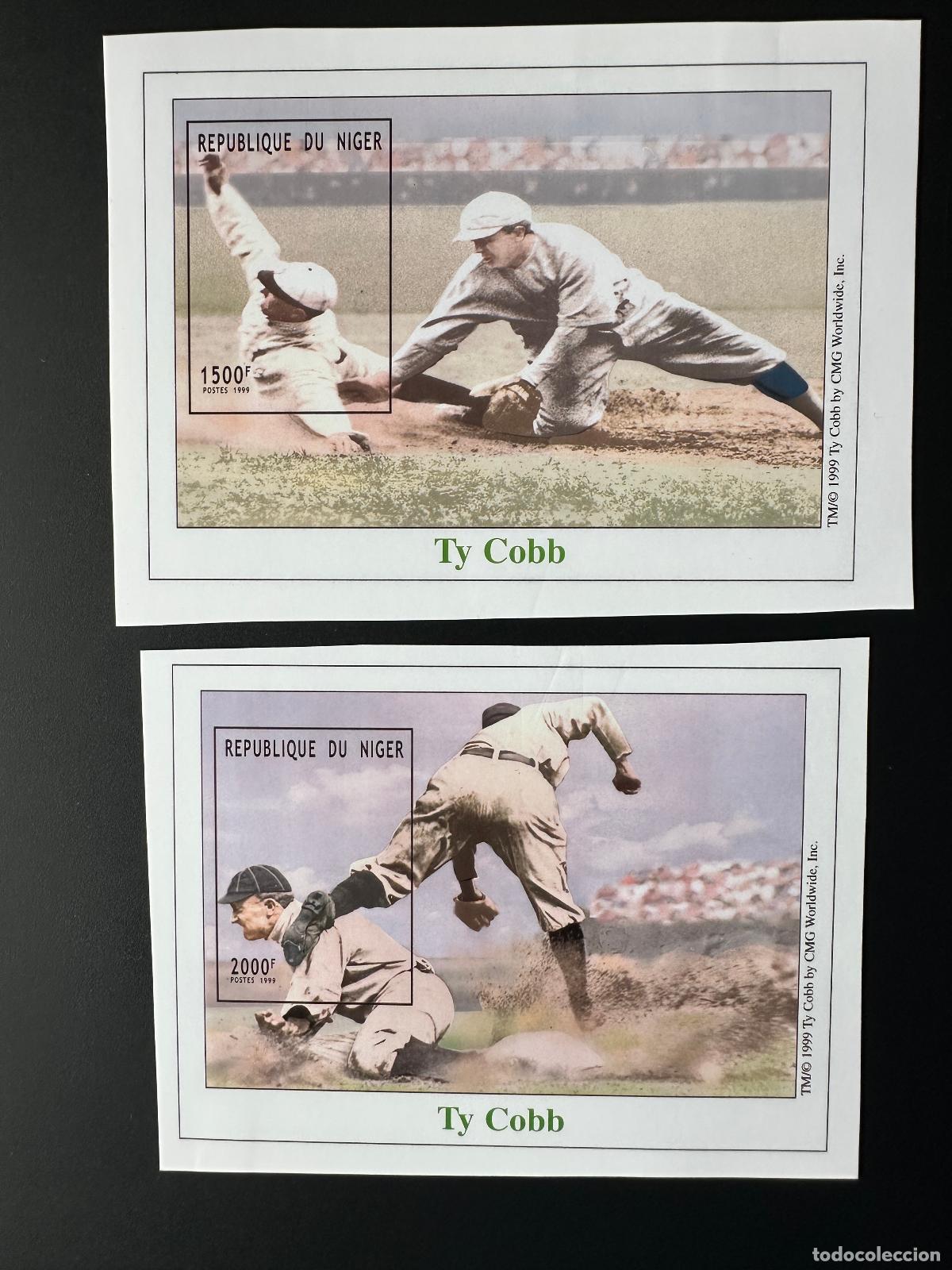 Sellos: N&iacute;ger 1999 Mi. Bl. 120 - 121 Ensayos fotogr&aacute;ficos con prueba fotogr&aacute;fica Ty Cobb Baseball