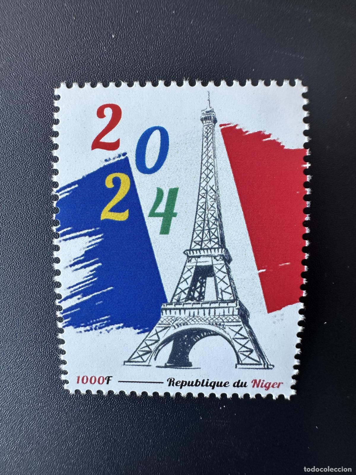 Sellos: N&iacute;ger 2023 Mi.? Sello personalizado de los Juegos Ol&iacute;mpicos la Torre Eiffel Par&iacute;s 2024