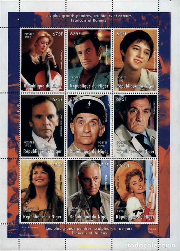 Sellos: 245352 MNH NIGER 1998 GRANDES PINTORES, ESCULTORES Y ACTORES FRANCESES E ITALIANOS