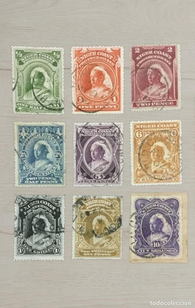 Sellos: NIGER COAST 1897-1898 Queen Victoria Set &ndash; 9 Rare Premium Stamps / Incl. Rare 10s Top Value / Used